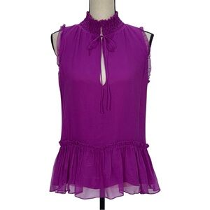 Parker Ray Ruffled -peplum 100% Silk Purple Sleeveless chiffon Blouse size small